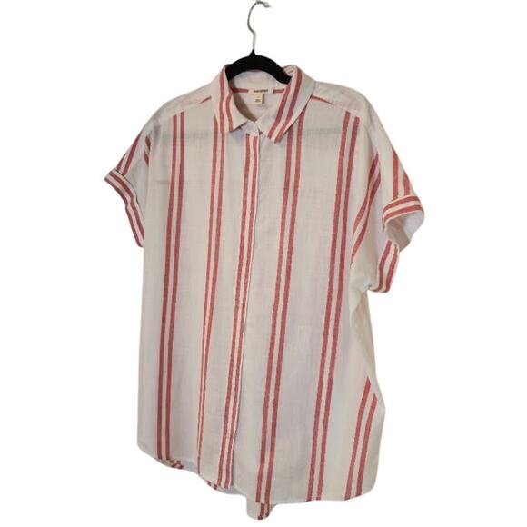 Good Threads Womens Striped Top Size Large White & Red Button Up Preppy Casual - Picture 5 of 13